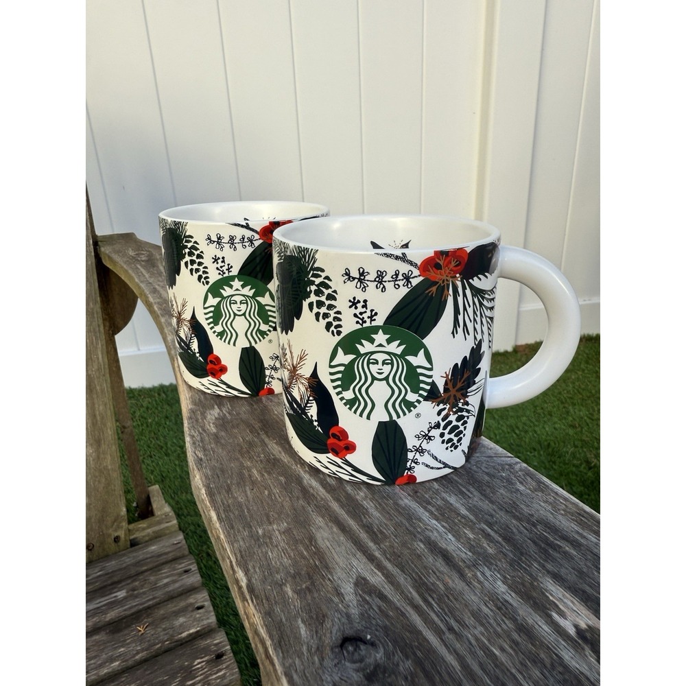 2 Starbucks 2021 Christmas Holiday Mug Holly Peace Dove‎ NWOT